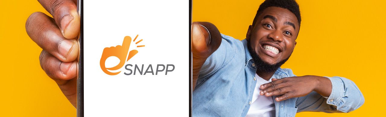 guy holding a phone with eSnapp logo on it