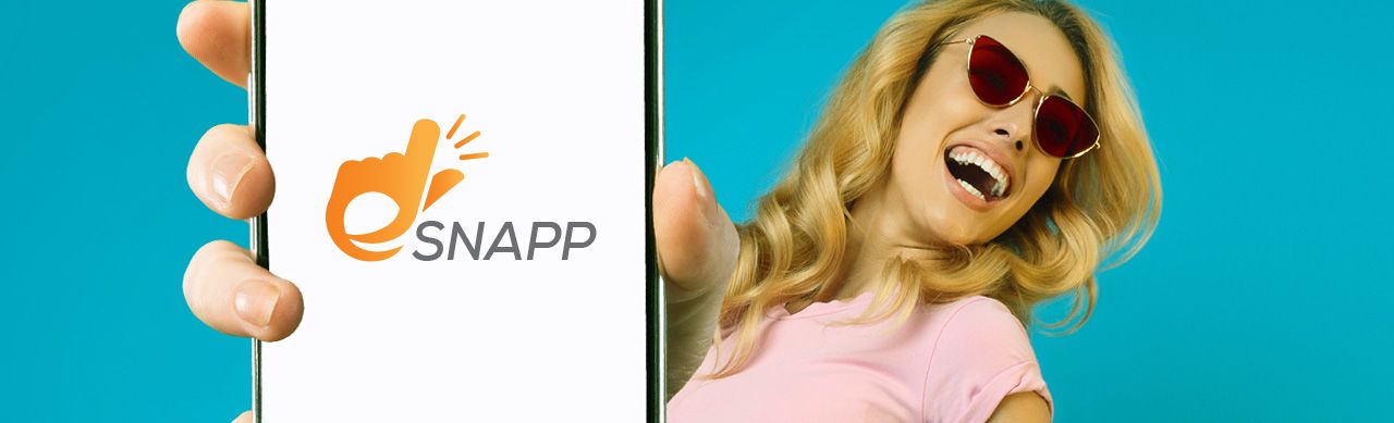 Lady holding a phone with eSnapp logo on it
