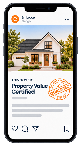 A phone showing a social post announcing the home is Property Value Certified
